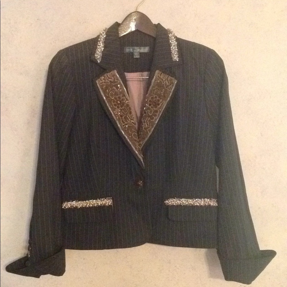 Jeweled Lined Gray Pinstripe Blazer, size 8